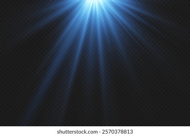 Blue rays of light, star flash. On a transparent background.