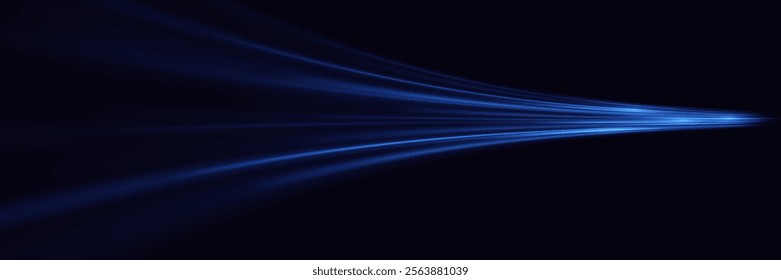 Blue rays motion effect.Neon lines moving light effect.Horizontal lines.Speed ​​effect.Vector illustration.