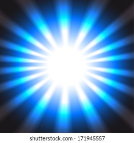 Blue rays on black background. Abstract background. 
