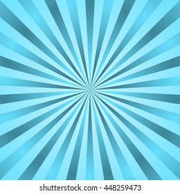 Blue rays poster. Popular ray star burst background television vintage. Dark-blue and light-blue abstract texture with sunburst, flare, beam. Retro art design. Glow bright pattern. Vector Illustration