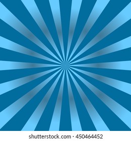 Blue rays poster. Popular ray star burst background television vintage. Dark-blue and light-blue abstract texture with sunburst, flare, beam. Retro art design. Glow bright pattern. Vector Illustration