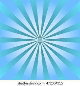 Blue rays poster. Popular ray star burst background television vintage. Dark-blue and light-blue abstract texture with sunburst, flare, beam. Retro design. Glow bright pattern. Vector Illustration