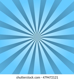 Blue rays poster. Popular ray star burst background television vintage. Dark-blue and light-blue abstract texture with sunburst, flare, beam. Retro design. Glow bright pattern. Vector Illustration