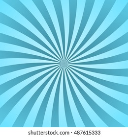 Blue rays poster. Popular ray star burst background television vintage. Dark-blue and light-blue abstract texture with sunburst, flare, beam. Retro art design. Glow pattern. Vector Illustration
