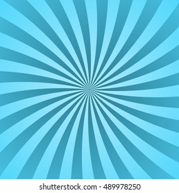 Blue rays poster. Popular ray star burst background television vintage. Dark-blue and light-blue abstract texture with sunburst, flare, beam. Retro design. Glow bright pattern. Vector Illustration