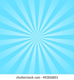Blue rays poster. Popular ray star burst background television vintage. Dark-blue and light-blue abstract texture with sunburst, flare, beam. Retro art design. Glow bright pattern. Vector Illustration