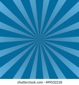 Blue rays poster. Popular ray star burst background television vintage. Dark-blue and light-blue abstract texture with sunburst, flare, beam. Retro art design. Glow bright pattern. Vector Illustration