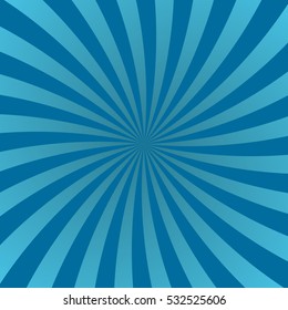 Blue rays poster. Popular ray star burst background television vintage. Dark-blue and light-blue abstract texture with sunburst, flare, beam. Retro art design. Glow bright pattern. Vector Illustration