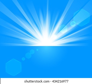 Blue Rays rising from horizon in light background