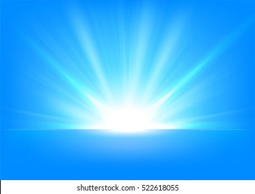 Blue Rays rising on bright background