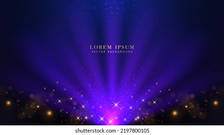 Blue rays sparkle glowing effect background with lights dot elegant shine and bokeh decoration. Luxury style design template concept. Vector illustration