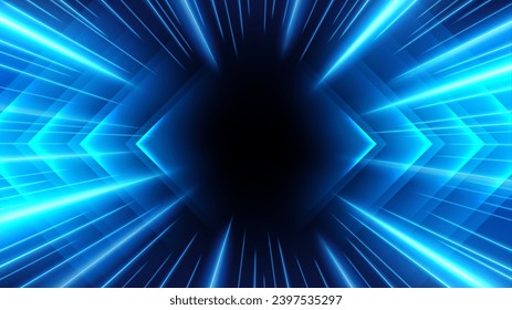 Blue Rays Zoom in Motion Effect, Light Color Trails. Vector Illustration