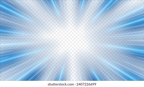 Blue Rays Zoom in Motion Effect, Light Color Trails, Ready for White Background or PNG, Vector Illustration