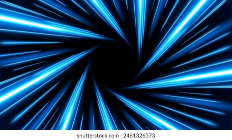 Efecto Zoom en movimiento de rayos azules, Remolino de color claro, Ilustración vectorial