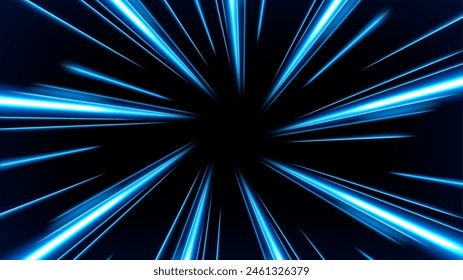 Blue Rays Zoom in Motion Effect, Swirl Light Color Trails, Vector Illustration