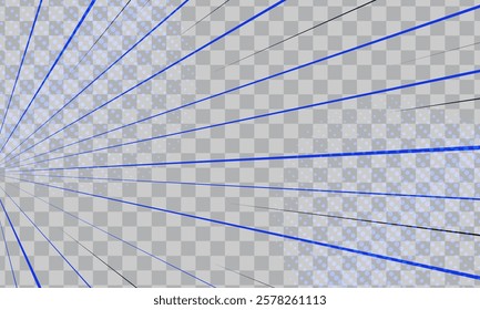 Blue Rays Zoom in Motion Effect, Light Colour Trails, Ready for White Background or PNG, Speed lines as manga comic effect on transparent background. Cartoon anime action background. Illustration