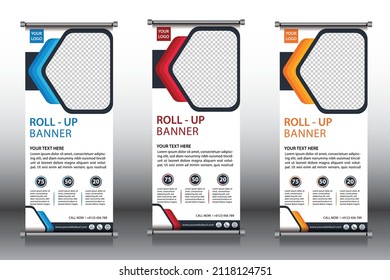 Blue, Read, Orange Business Roll Up. Diseño estándar. Plantilla de banner. Presentación y Folleto. Ilustración del vector