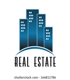 Blue Real Estate Buildings Icon Vector