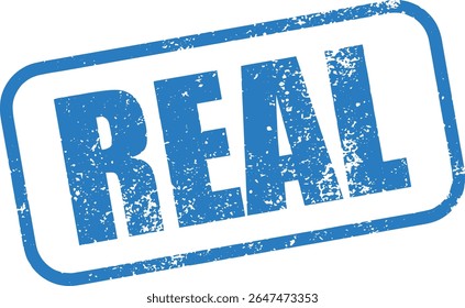 Blue Real Rubber Stamp Word Text Written in Grunge Vector in Round Border, Vintage, Transparent Background