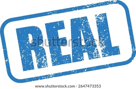 Blue Real Rubber Stamp Word Text Written in Grunge Vector in Round Border, Vintage, Transparent Background
