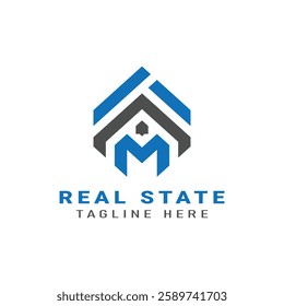 BLUE REAL STATE LOGO DESIGN LETTER M