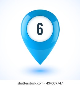 Blue realistic 3D glossy map point symbol. Part of colorful vector set.