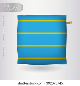 Blue realistic 3d throw pillow model. Apartment interior design element. One of cushions collection isolated on a light background.