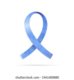 Blue realistic AIDS ribbon icon isolated on white