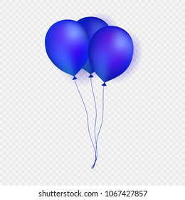 Blue realistic balloons icons isolated on a transparent background. Vector illustration eps 10 for design elements of party, air ball