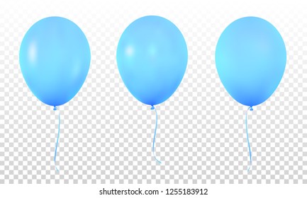 Blue realistic balloons. Set of realistic helium balloons for Birthday.