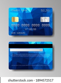 Blue Realistic detailed credit cards set. Front and back side template. Debit card. Vector illustration EPS10