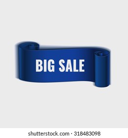 Blue realistic detailed paper sale banner. Ribbon  design. Vector illustration
