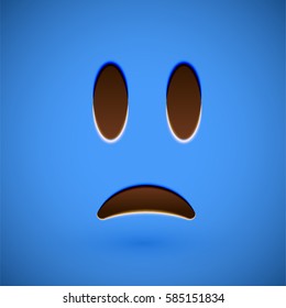 Blue realistic emoticon smiley face, vector illustration