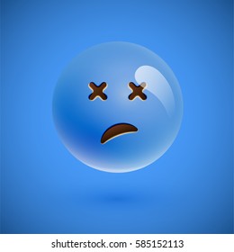 Blue realistic emoticon smiley face, vector illustration