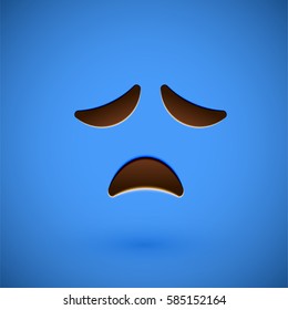 Blue realistic emoticon smiley face, vector illustration