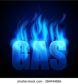 Blue realistic fire natural gas on a dark background. Vector illustration for your work of the natural gas, economy, industrial development, the sale of gas, etc.