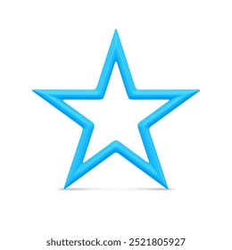 Blue realistic five pointed classic star for Christmas decorative design holiday celebration vector illustration. Tender insignia festive outline frame New Year bauble isolated