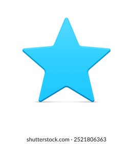 Blue realistic five pointed classic star for Christmas decorative design holiday celebration vector illustration. Tender insignia festive outline frame New Year bauble isolated