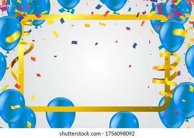 Blue Realistic Glossy Balloons Background with Bokeh Effect. Vector illustration