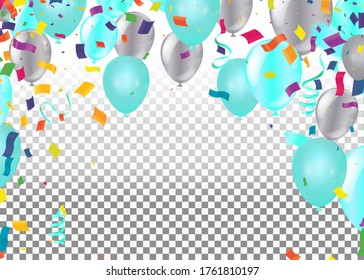 Blue Realistic Glossy Balloons Background with Bokeh Effect. Vector illustration