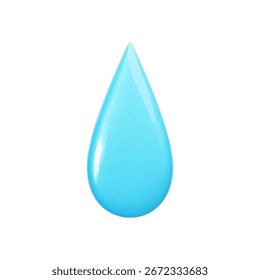 Ícone de gota de água 3d bolha brilhante realista azul isolado no fundo branco. Forma de gota para a previsão do tempo. Ilustração vetorial