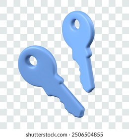 Blue realistic key in different positions. Set of vector templates for right of access illustrations