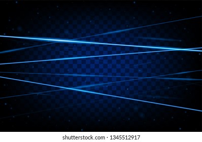 Blue realistic laser beam background. Laser rays iolated on transparent background. Modern style abstract. Bright shiny lasers pattern. Vector illustration