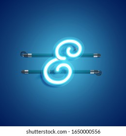 Blue realistic neon 'E' character, vector illustration