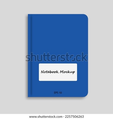 Blue realistic notebook mockup design on gray background. Perfect to make final for your design. Vector illustration. EPS 10.