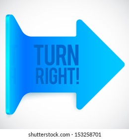 Blue realistic plastic turn right vector arrow icon