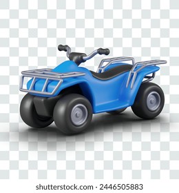 Blue realistic quad bike on white background. Detailed isolated image of ATV