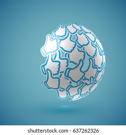 Blue realistic shaded 'like' globe, vector illustration
