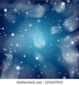 Blue Realistic Snowfall, Vector. Christmas, New Year Grunge Holidays Background. Realistic Vector Snowfall, Flying, Falling Snowflakes. Christmas Dots Frame, Storm, Frost Effect Magic Ice Vector.