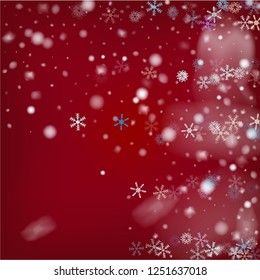 Blue Realistic Snowfall, Vector. Christmas, New Year Ad, Flyer, Card Background. Flying, Falling Snowflakes, Realistic Vector Snowfall. Christmas Decoration, Ice, Storm, Frost Effect Vector Border.